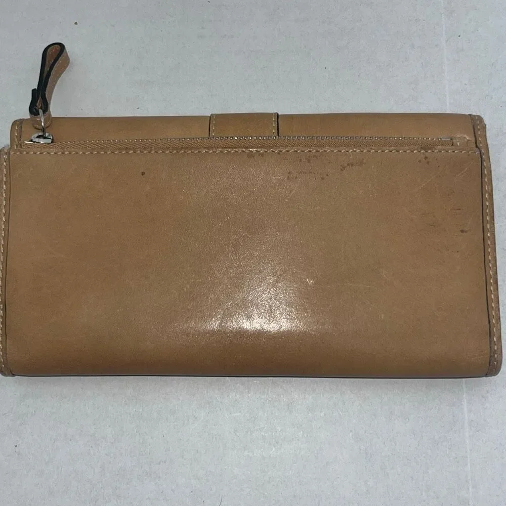 Coach Women's Light Tan Hampton Bill Card‎ Coin Tri-Fold Leather Wallet